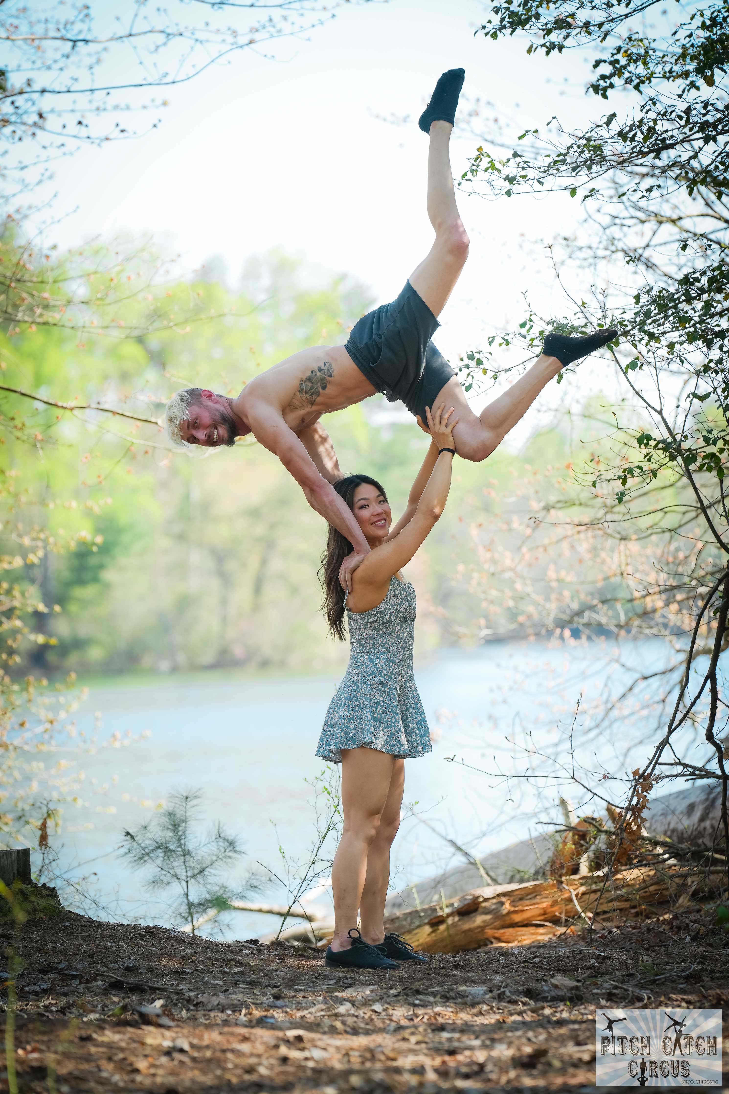 Lyss doing a dynamic standing acro transition.